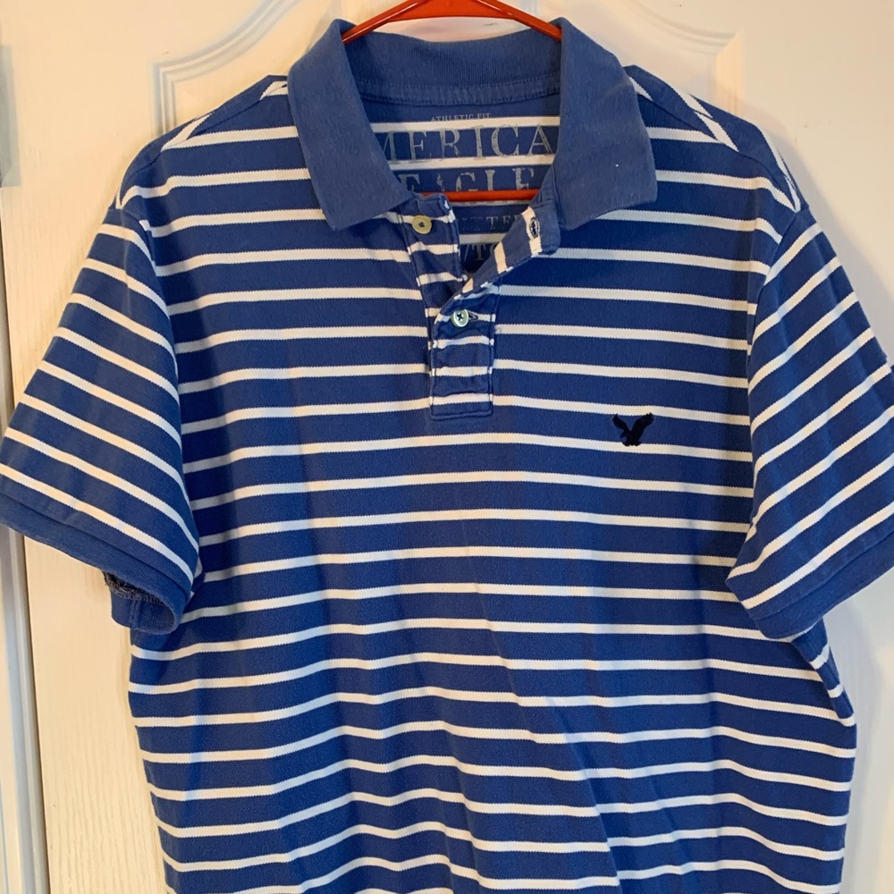 American Eagle Blue & White Polo Shirt